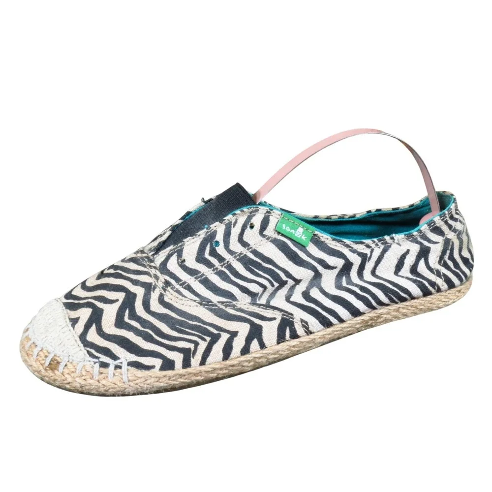 Sanuk Runaround Jute Women Zebra Print Espadrille‎ Flat Size 6 Casual Slip On